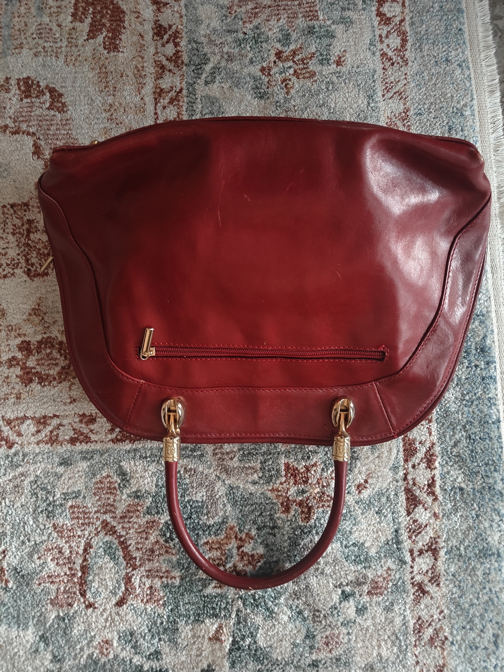 Vintage Italian Genuine Leather Dome Satchel Bag Burgundy Made In Italy - Picture 2 of 14
